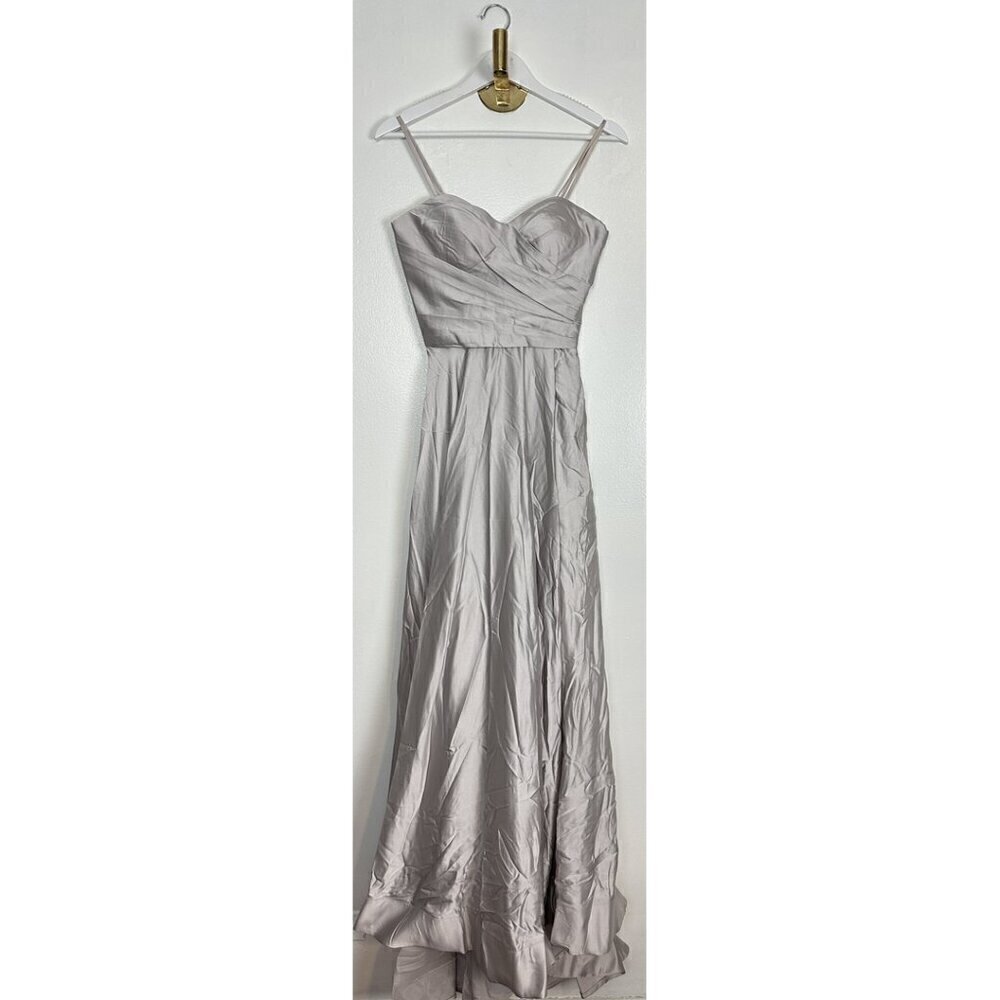 LA FEMME Strapless Slit Satin Ballgown in Silver Size US 2 - Picture 3 of 8